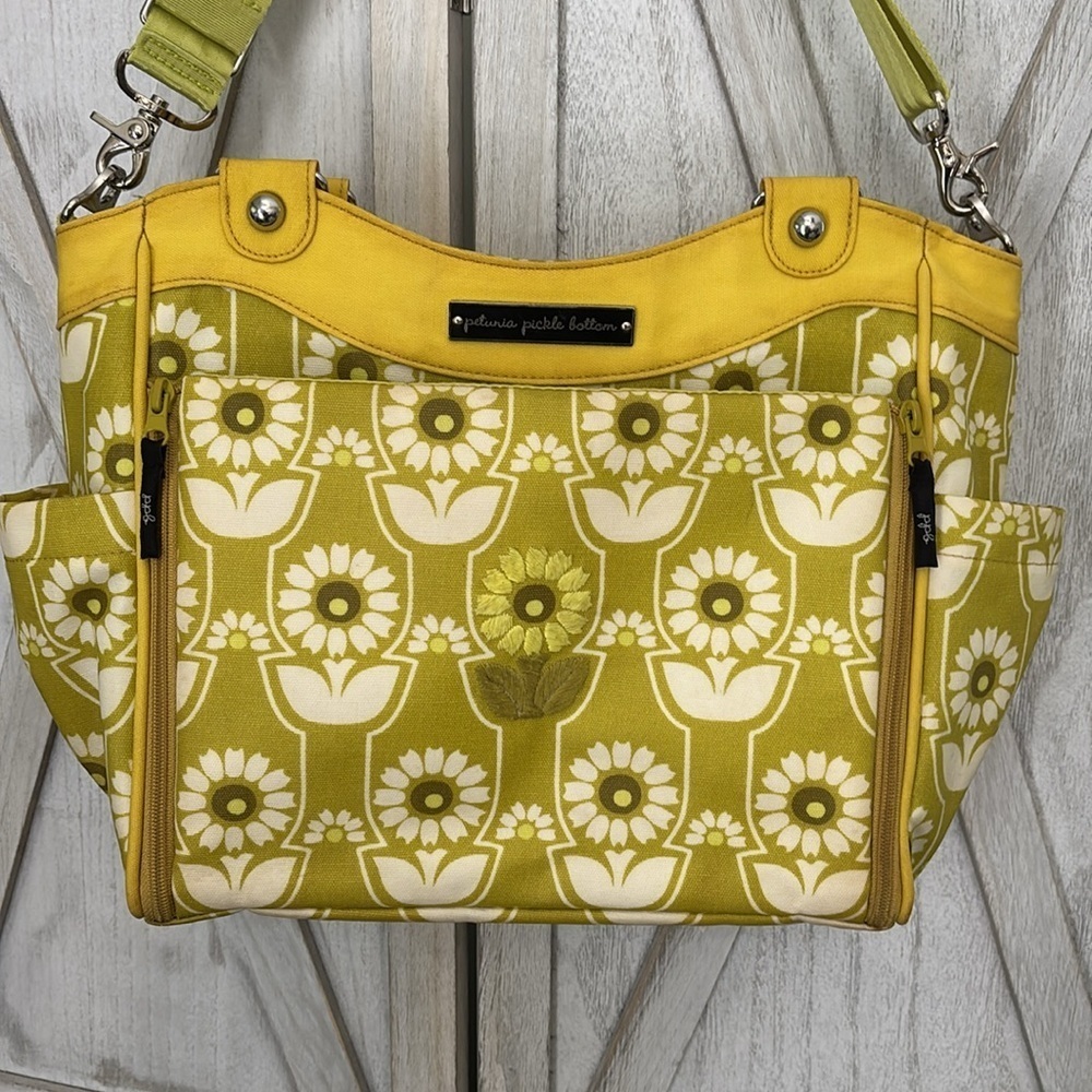 Petunia Pickle Bottom City Carryall in Chartreuse Sunlit Stockholm colorway
